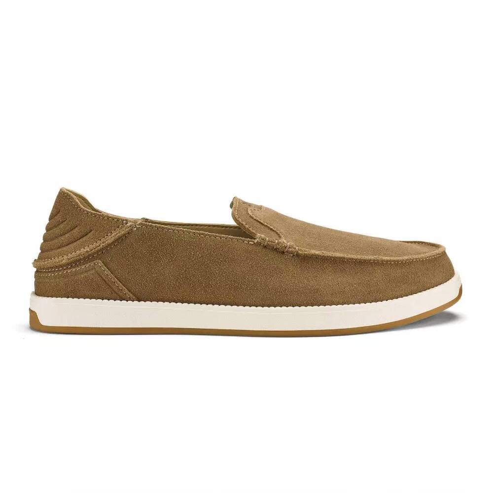 NEW OLUKAI men's kakaha nia leather slip on shoe in vintage khaki